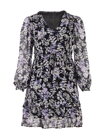 Long Sleeve Cinched Waist Wild Orchid Dress