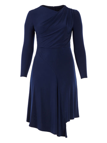 Long Sleeve Asymmetrical Fit-And-Flare Dress