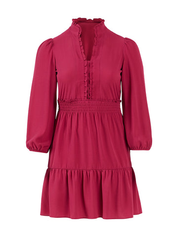 Smocked Waist Red Fit-And-Flare Dress