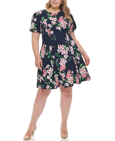 Floral Short Sleeve Fit-And-Flare Dress