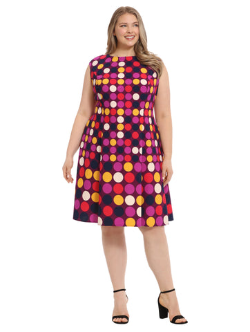 Polka Dot Purple Fit-And-Flare Dress