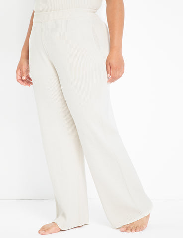 Wide Leg Knit Pants in Antique White