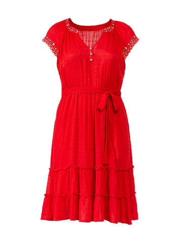Embroidery Detail Scarlet Midi Dress