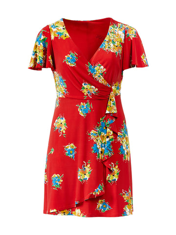 Hibiscus Floral Gladys Faux-Wrap Dress