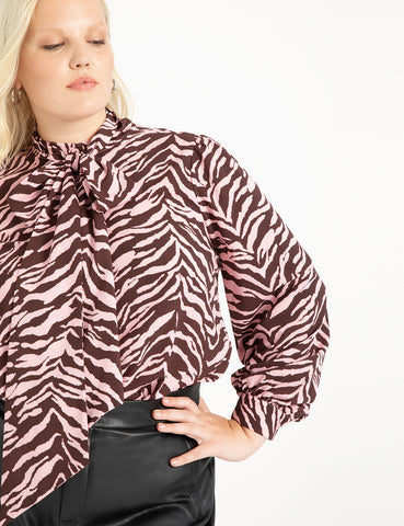 Printed Blouse with Tie Neck in Purrfect Stripe