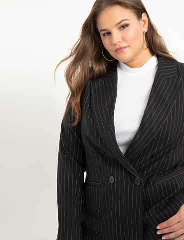 Double Breasted Pinstripe Blazer in Black and White PInstripe