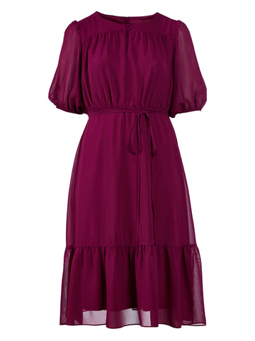Puff Sleeve Mulberry Blouson Midi Dress
