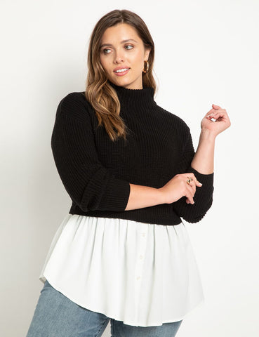 Twofer Skirted Sweater in Black/Soft White
