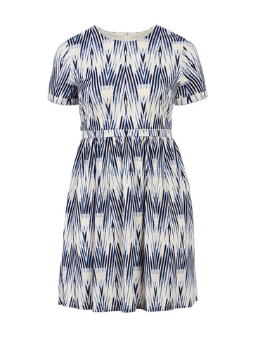 Navy Chevron Print Fit-And-Flare Dress