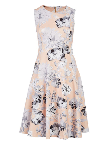Sleeveless Blush Floral Fit-And-Flare Dress