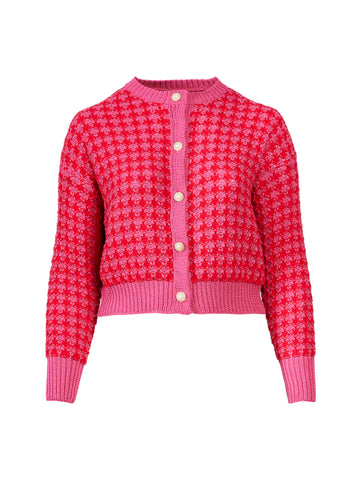 Hot Pink Button Front Tweed Cardigan