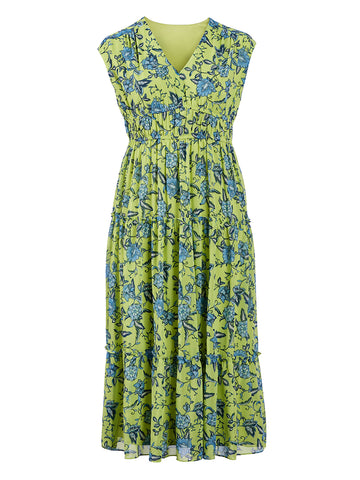 Lime Floral Fit-And-Flare Dress