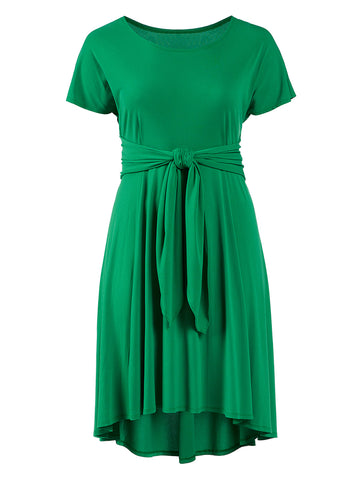 Tie Waist Green Fit-And-Flare Dress