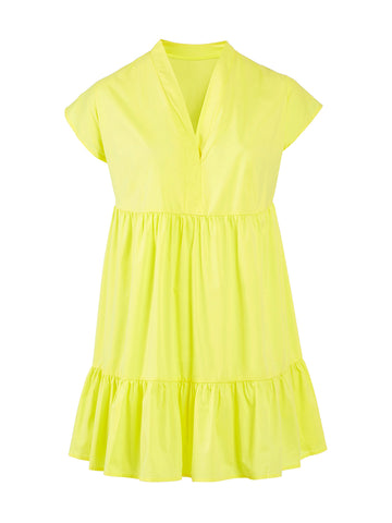 V-Neck Yellow Tiered Fit-And-Flare Dress