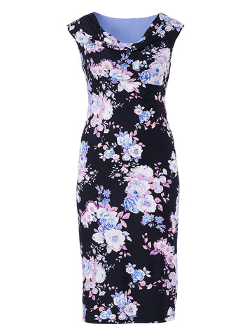 Sleeveless Dark Floral Fit-And-Flare Dress