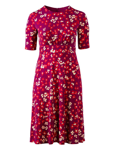 Berry Floral Fit-And-Flare Dress