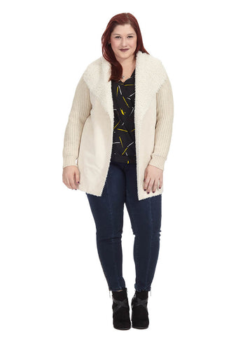 Knit Cardigan With Faux Shearling Collar