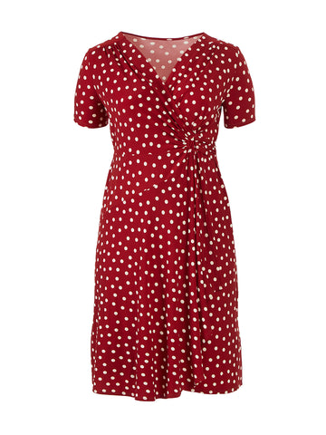 Surplice Red Polka Dot Midi Dress