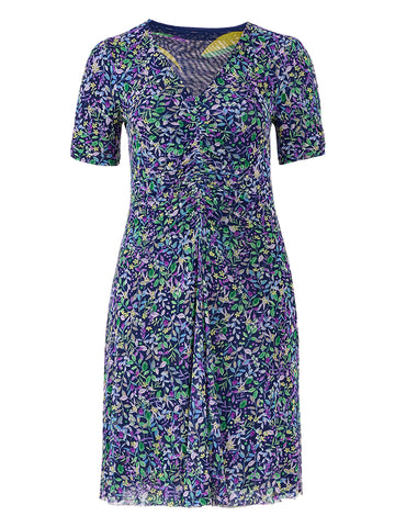 Navy Lilac Print Midi Dress
