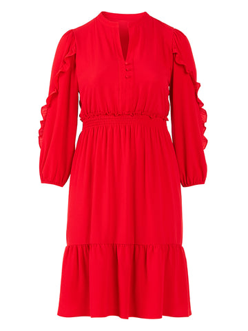 Smocked Waist Ruffle Sleeve Midi Dress