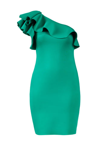 Green One Shoulder Fitted Dress