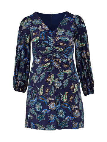 Navy Floral Paisley Long Sleeve Dress