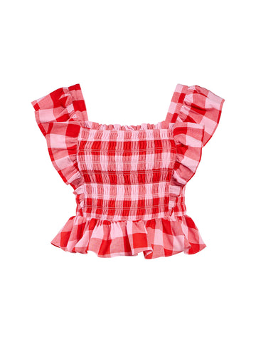 Red and White Gingham Smocked Top