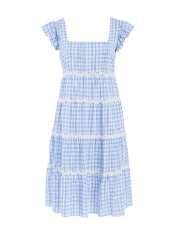 Floral Lace Gingham Midi Dress