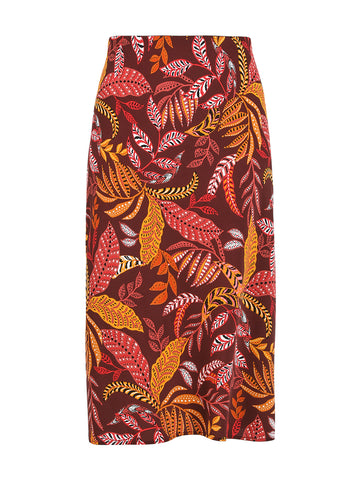 Leaf Print Midi Skirt