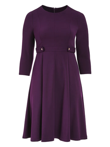 Side Tab Purple Fit-And-Flare Dress