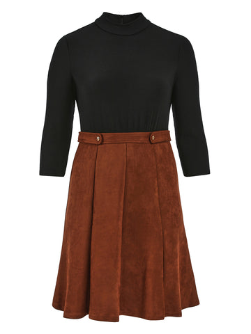 Faux Suede Side Tab Fit-And-Flare Dress