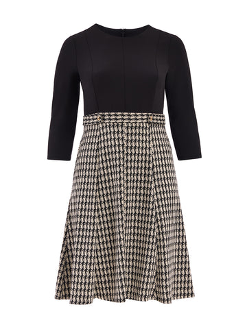 Houndstooth Side Tab Midi Dress