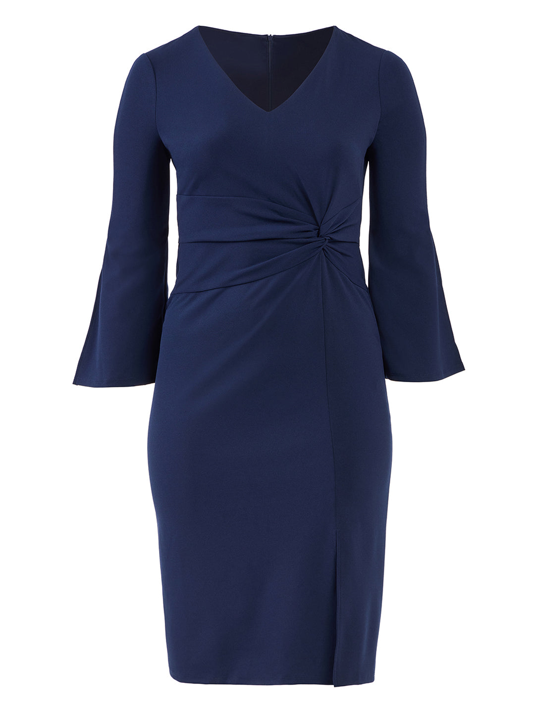 V Neck Three Quarter Flare Sleeve Bodycon Dress