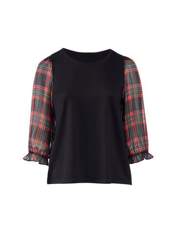 Plaid Chiffon Sleeves Top