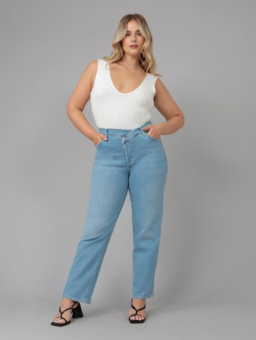 High Rise Crossover Light Wash Jeans