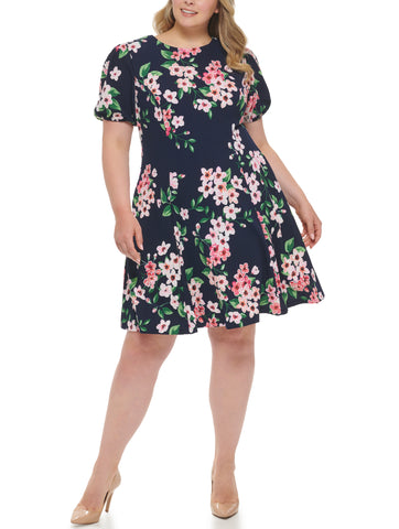 Floral Short Sleeve Fit-And-Flare Dress