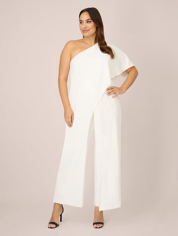 Plus Size Flutter One Shoulder Jumpsuit In Ivory