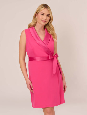 Plus Size Crepe Tuxedo Short Faux Wrap Dress In Cabaret Pink