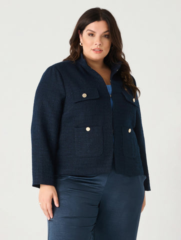 Textured Pocket Detail Jacket in Textured Navy