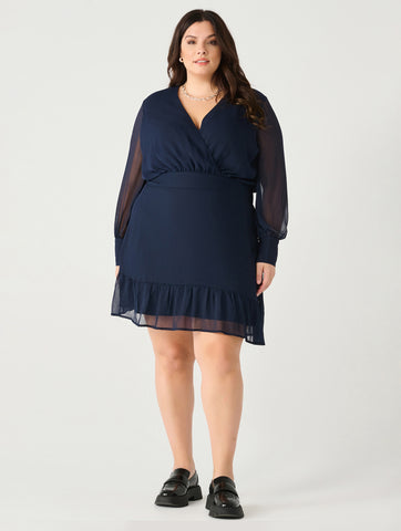 Ruffle Hem Wrap Mini Dress in Navy