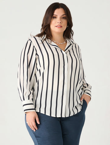 Textured Blouse in White/ Navy Stripe