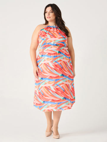 Halter Midi Dress in Tropical Sunset