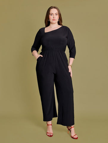 Asymmetric Neck Black Jumpsuit