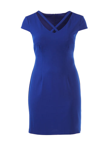 Cobalt Blue Cutout Neck Sheath Dress