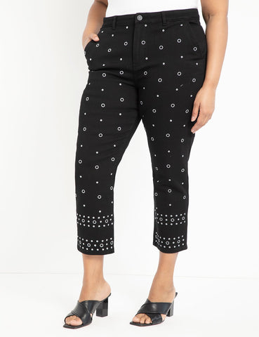 Embroidered Straight Leg Jean in Totally Black