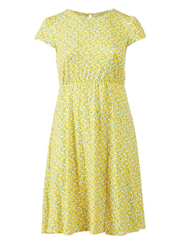 Cap Sleeve Yellow Print Dress