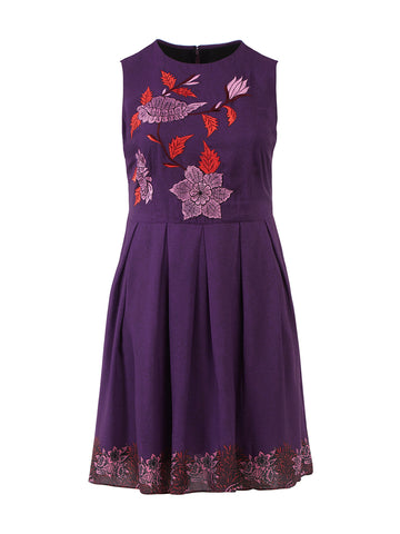 Floral Embellished Purple Dress