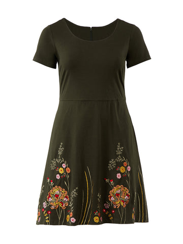 Floral Embroidered Green Dress
