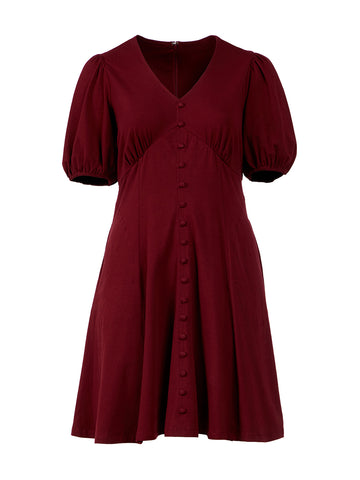 Button Front Vibrant Garnet Dress