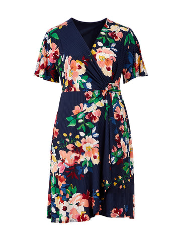 Floral Navy Fit-And-Flare Dress